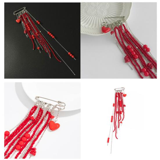 Beaded Tassel Pin Brooch Boho Chain Tassel Brooch Retro Dangle Brooch