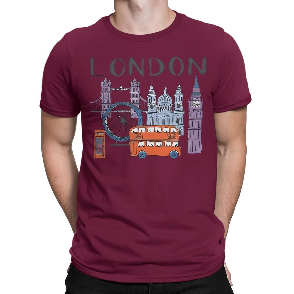 London Landmarks TShirt Famous British Icons Souvenir Cartoon Bus Tower T4901 2XL