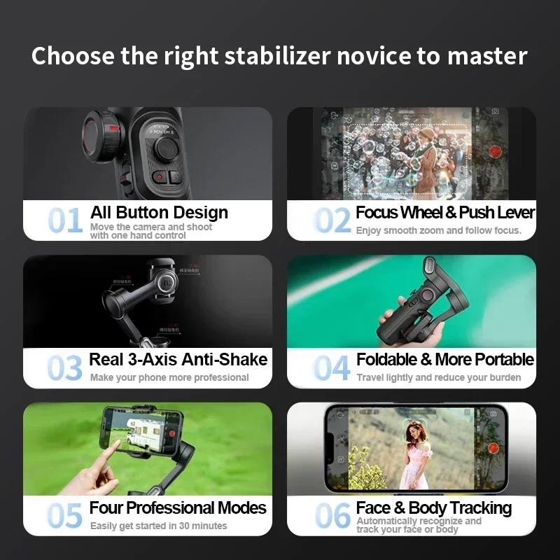 3-Axis Handheld Gimbal Stabilizer for Smartphone with Fill Light for iPhone Android Face Tracking Vlog Smart XE