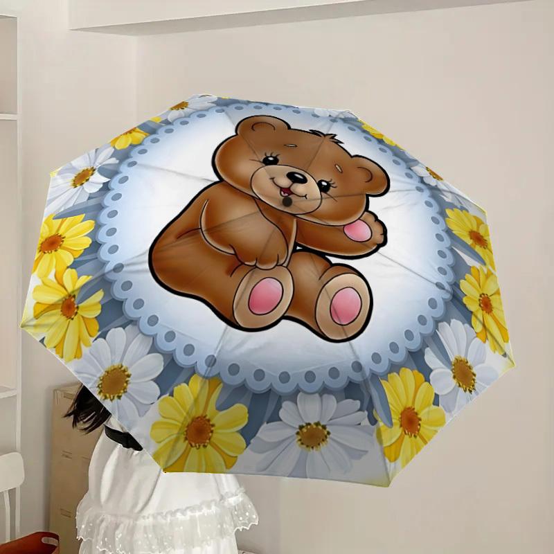 1pc Teddy Bear Fashionable Automatic Opening/Closing Folding Umbrella with 8 Iron Bones, Plastic Handle Yy251015048