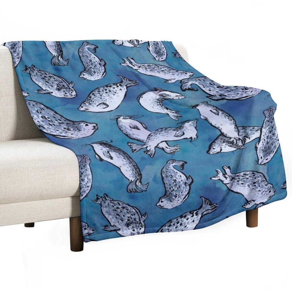 Harbor Seal Pattern Throw Blanket Halloween Comforter Softest Hairy Blankets