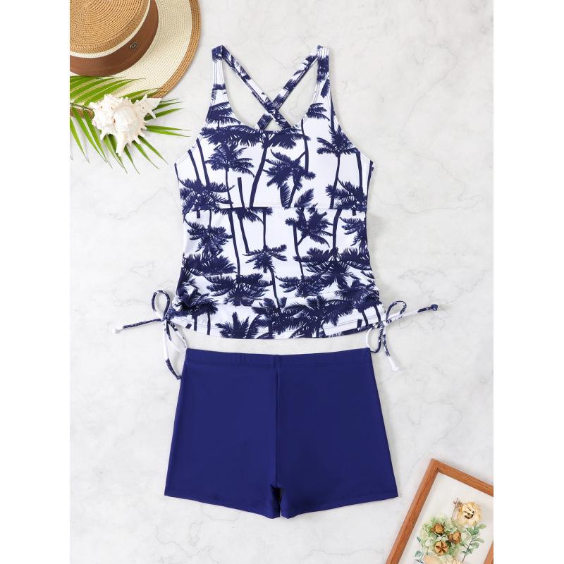 2026 Women's Coconut Tree Print Tankini Set with High-Waisted Briefs