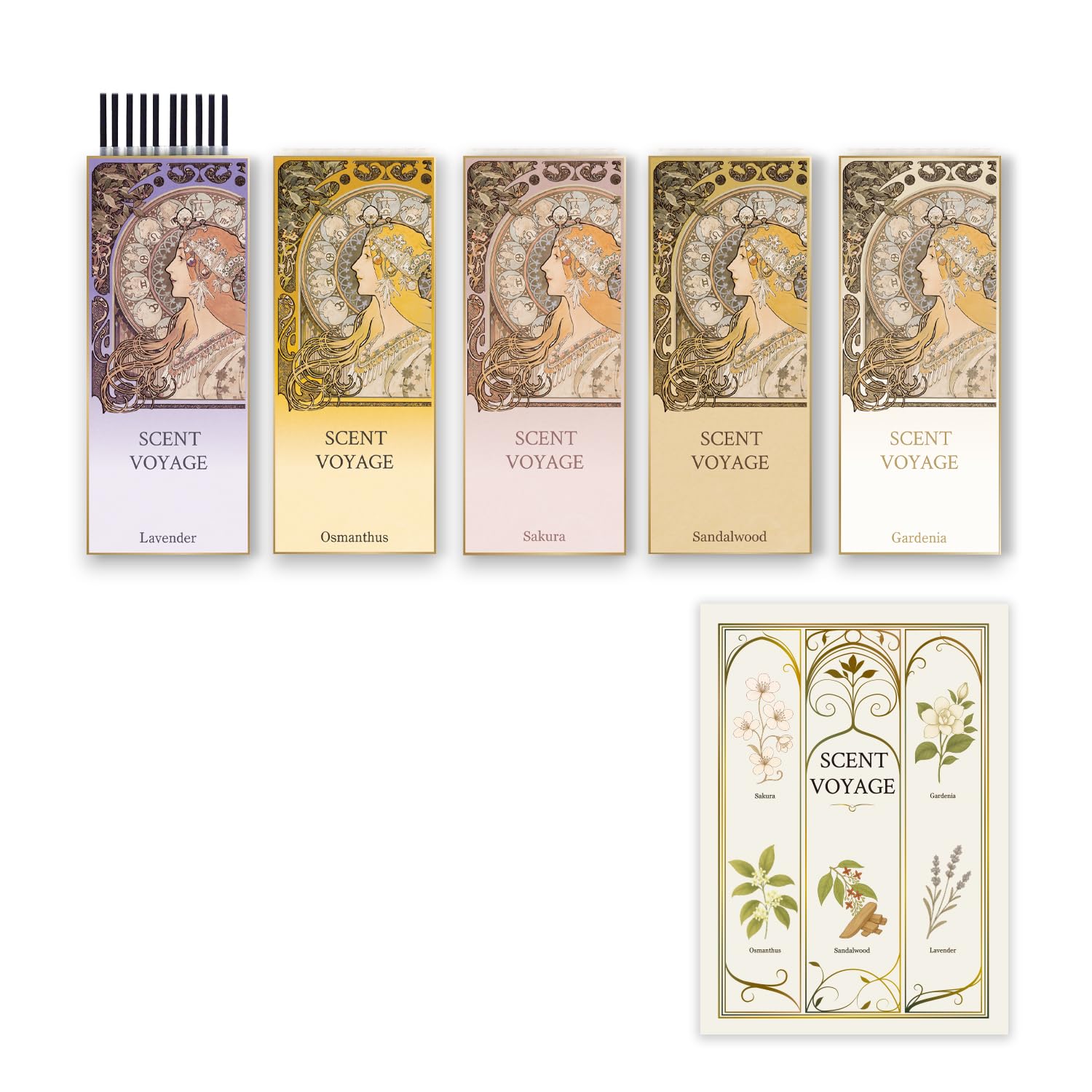 

Набір пахощів з ніжним ароматом османтусу, Легкий дим, Заспокійливий асортимент з 5 ароматів, ПОДОРОЖ АРОМАТІВ