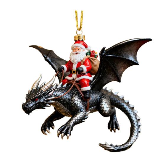Santa Claus Riding A Dragon Ornaments Fantasy Themed Santa on Dragon Christmas Ornament 2D Acrylic Hanging Decoration for Tree Car Window Yard Decor