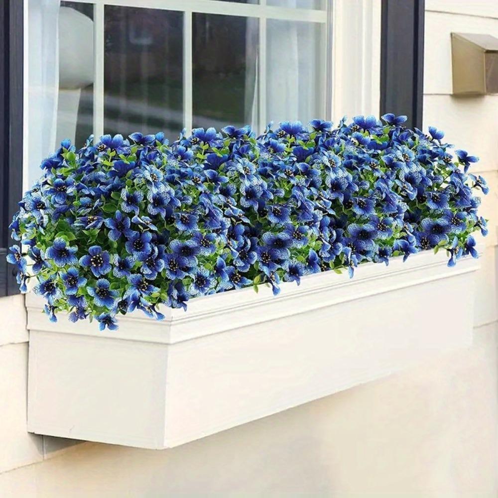 6 Bündel künstliche Blumen, Eukalyptus, violett, UV-beständig, Kunstpflanzen, Plastikpflanze für drinnen und draußen, Wohnzimmer, Balkon, Fensterdekoration