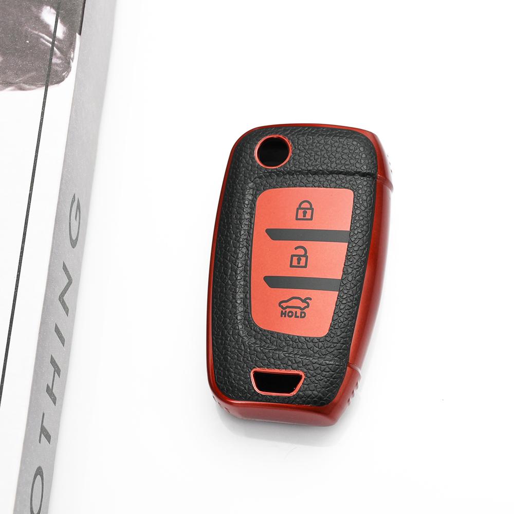 Shell Keyless For Hyundai I30 I35 I40 KONA Genesis Azera Elantra Solaris Tucson Santa Fe TPU Leather Car Folding Key Case Cover Holder