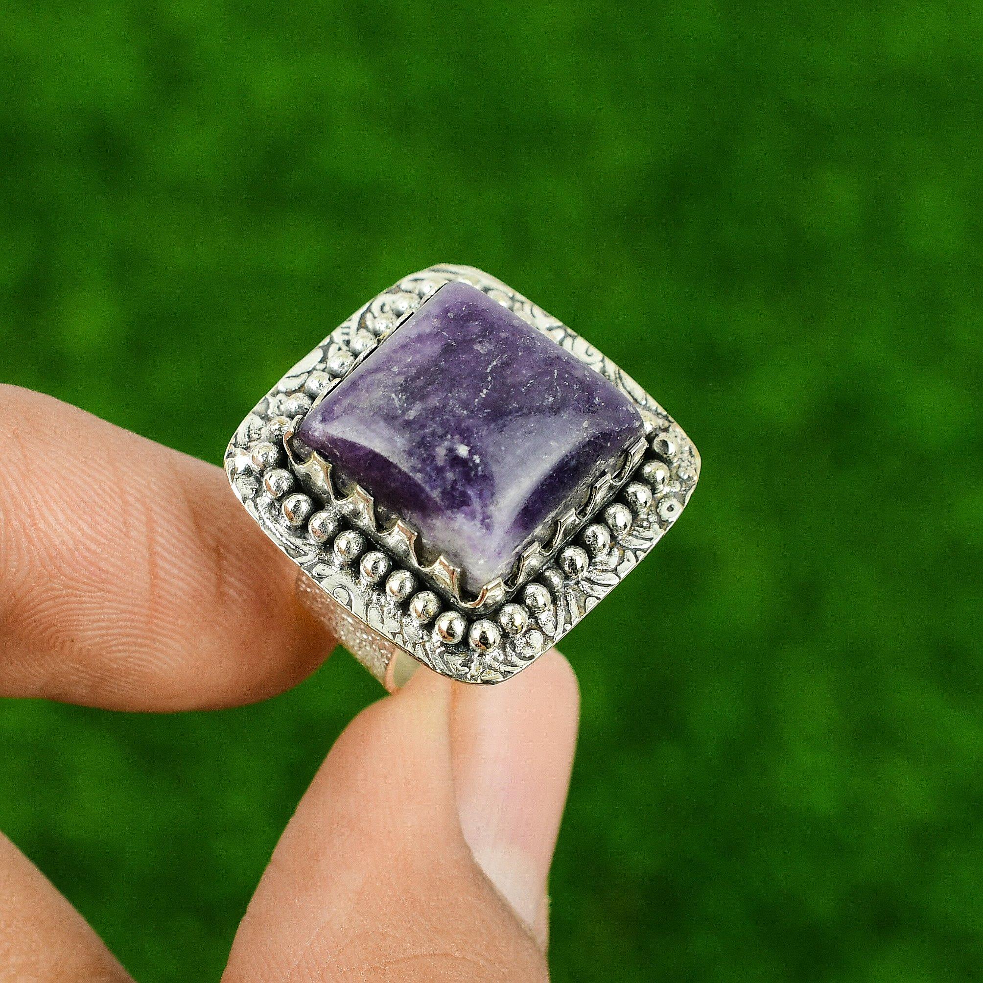 

Лепидолит Драгоценный Камень 925 Стерлинговое Серебро Безель Новое Заявление Кольцо Сестры US 6.5 6.5