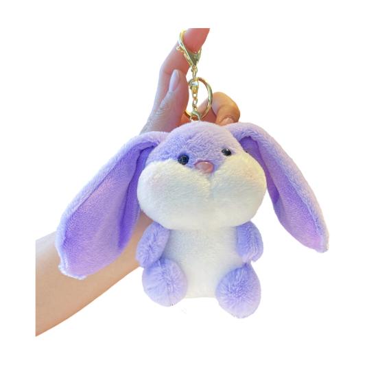 Doll Pendant Plush Keychain Soft Lop-Eared Rabbit Pendant with 360 Degree Rotating Metal Buckle Healing Stuffed Keychain
