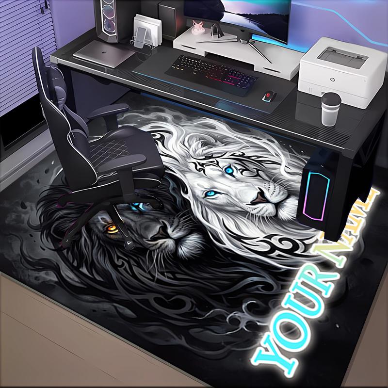 1PC Custom Name Yin-Yang Lion Spirit Theme Floor Mat Ideal for Living Room, Game Rooms, Office, Bedroom,Floor Mat Playful Design