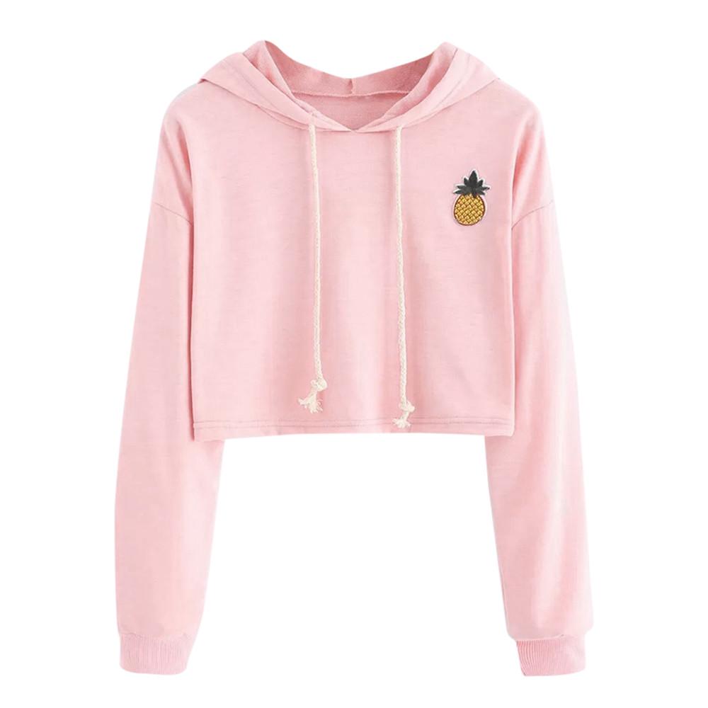 Women's Hoodie Appliques Pinapple Sweatshirt Long Sleeve Pullover Tops Blouse