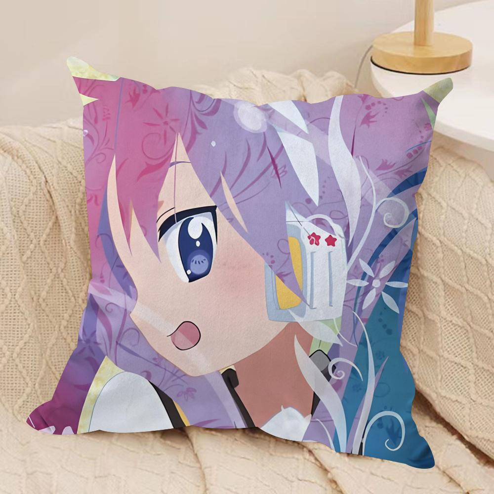 LLucky Star Anime Cute Cushion Cover Silky Short Plush Invisible Zipper Dustproof Sofa Pillow Case For Home Decor