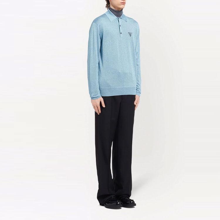 PRADA Polo Shirts Men's Blue Polo Collar Moderate Straight Fit UMB284S2211Z4Q-F0012