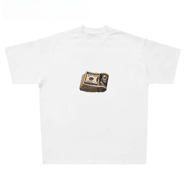 Herbst und Winter Neues Explosives T-Shirt mit Goldmünz-Print für Männer und Frauen Hochwertige Reine Baumwolle Rundhals Atmungsaktives T-Shirt