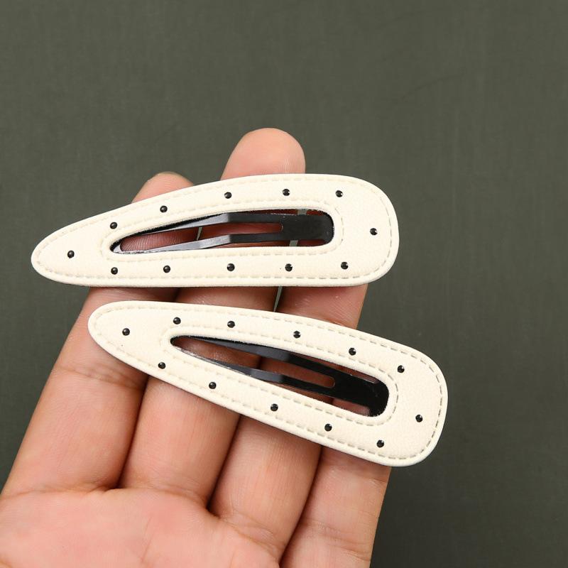 5Pcs Black White Polka Dot Leather Hair Clips Women'S Bangs Bb Clips Cool Sweet Girls Hair Accories Simple Clips
