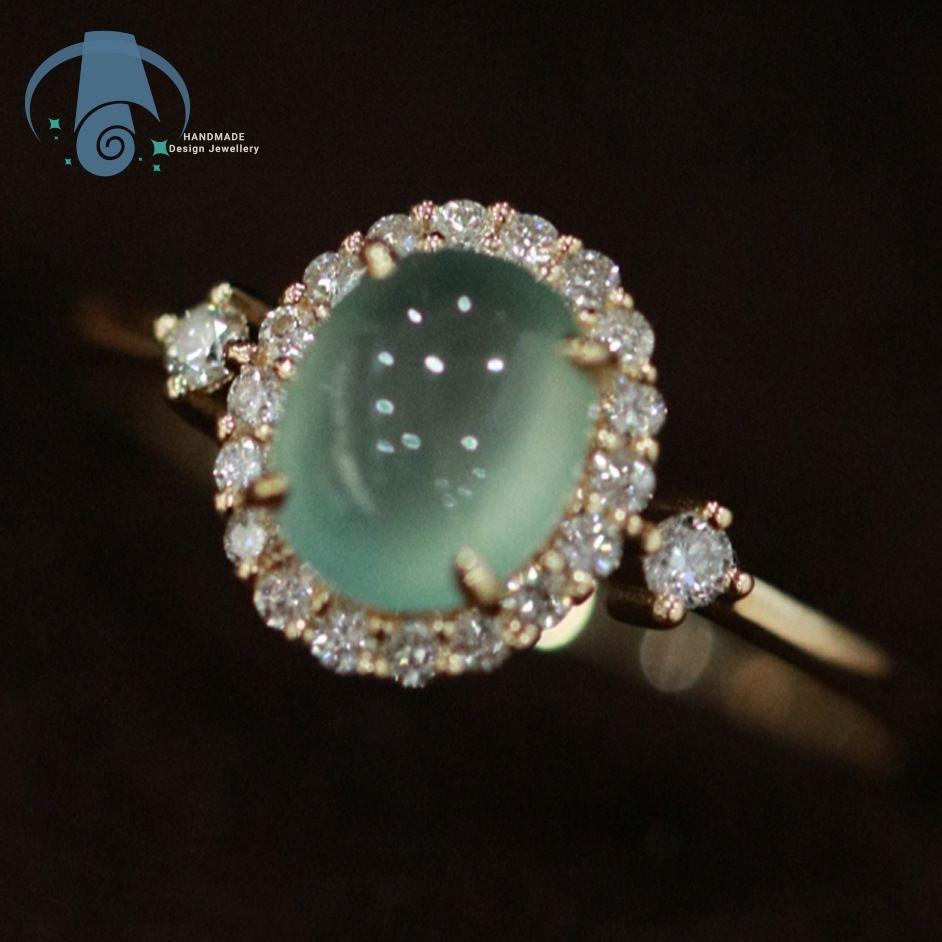 Grüner Chalcedon Ring Cabochon Ring Für Frauen Neuer Chinesischer Stil Vintage Imitation Grüner Chalcedon Schmuck Leichter Luxus gray