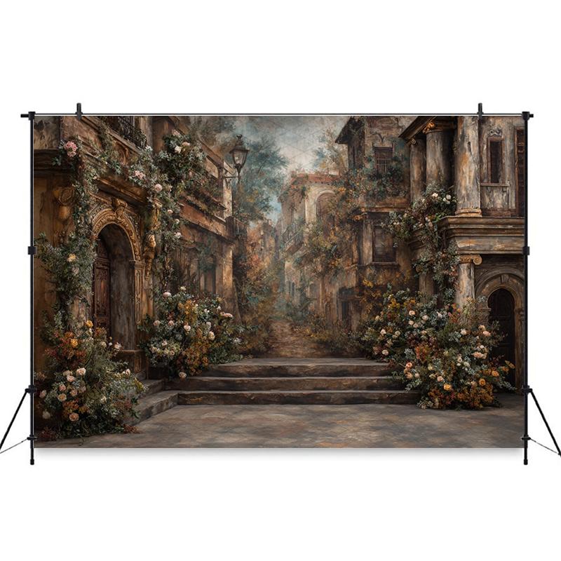 Mocsicka Vintage Floral Greek Column Backdrop Renaissance Oil Painting Photography Background Bridal Portrait Wedding Photoshoot