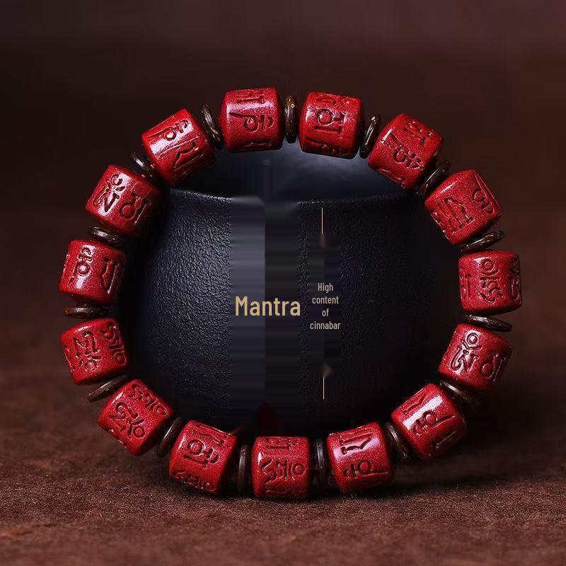 Purple Gold Sand Bracelet with Natural Cinnabar Beads - Six-Syllable Mantra for Men and Women