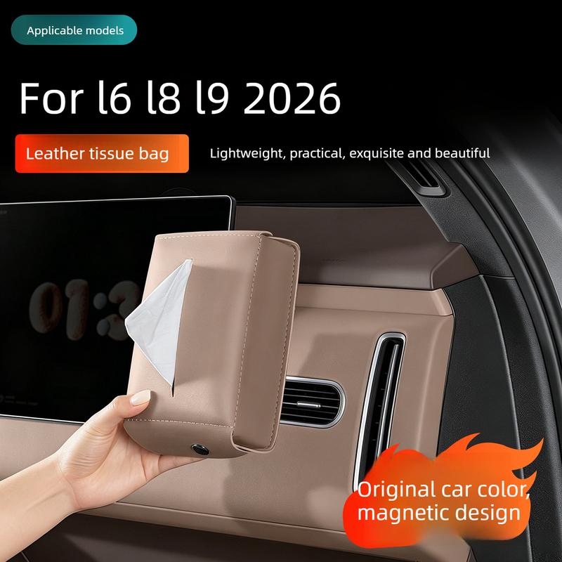 Car Tissue Box for Li Auto I6 I8 L6 L7 L8 L9 Livis 2026 Original Car Color Leather Tissue Box Automotive Interior Modification