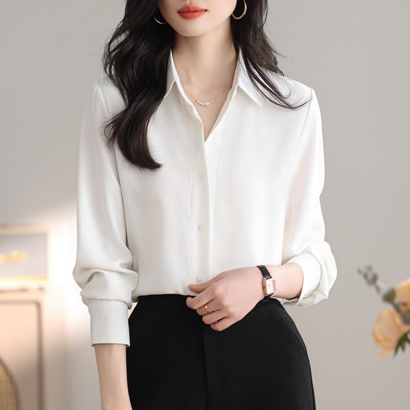 2025 Autumn Women's White Drapey Professional Shirt: Niche Design for Workplace