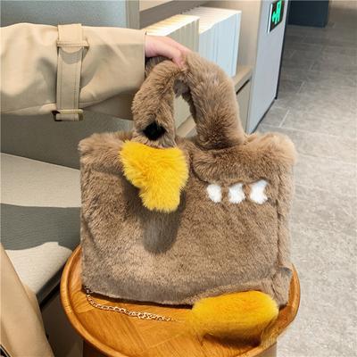 Plush Bag New Autumn and Winter Portable Tote Bag Large Capacity Shoulder Messenger Cartoon Bag Swan Plush Bag Women's Bag