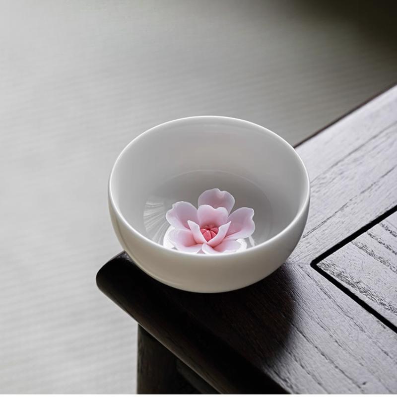 Sheep Fat Jade Porcelain Handmade Pinch Flower Cup White Porcelain Master Cup Girls Single Cup Ceramic Ladies Kung Fu Teacup