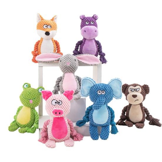 Plyšová pískací hračka pro psy, plyšové zvířátko, měkká plyšová zvířátka s lanovými nohami, hračka na prořezávání zubů pro štěňata, pro agresivní hlodavce