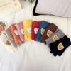 Full Finger Design Warm Gloves Knitted Material Cartoon Bear Gloves Warm Knitted Mittens  For Girls