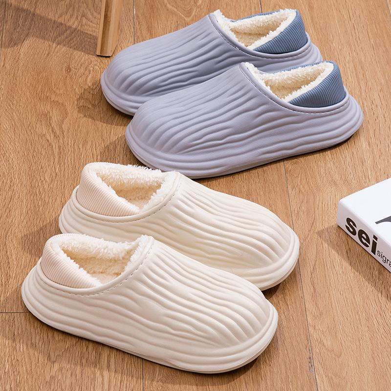 Indoor Thick Soled Anti Slip Waterproof Velvet Warm Cotton Slippers In Autumn And Winter