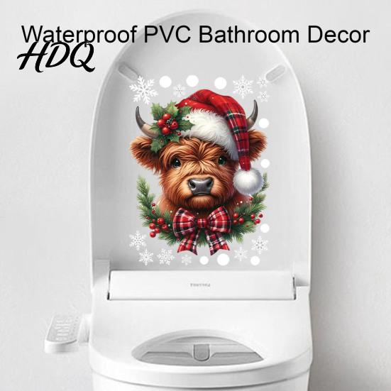 Reusable Window Clings for Classroom Christmas Clings Cute Highland Cow Sticker with Santa Hat Winter Easy Remove Wall Decals Home Double-Side