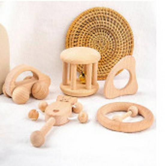 Zornăitoare senzorială din lemn pentru bebeluși: Jucărie de dentiție nevopsită pentru copii mici