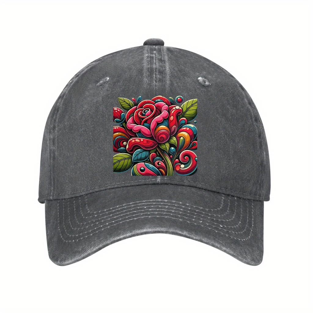 Casquette de Baseball Art Rose Psychédélique Unisexe Coton Lavé Réglable Décontractée Été Chapeau Protection Solaire
