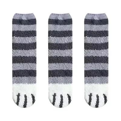 3 Paar Damen Katzenpfoten Streifen 3D Socken Kawaii Lustig Dick Mädchen Cartoon Tier Finger Socke Strumpfwaren Zehe Zebra/Tiger/Katze Fußsocken One Size gelb