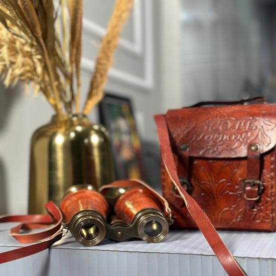 Stil Orange Leder Fernglas Viktorianische Marineoptik mit Lederetui