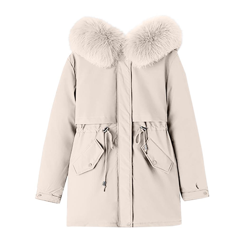 Women's Casual Warm Versatile Large Collar Solid Color Thickened Cotton Coat Jacket