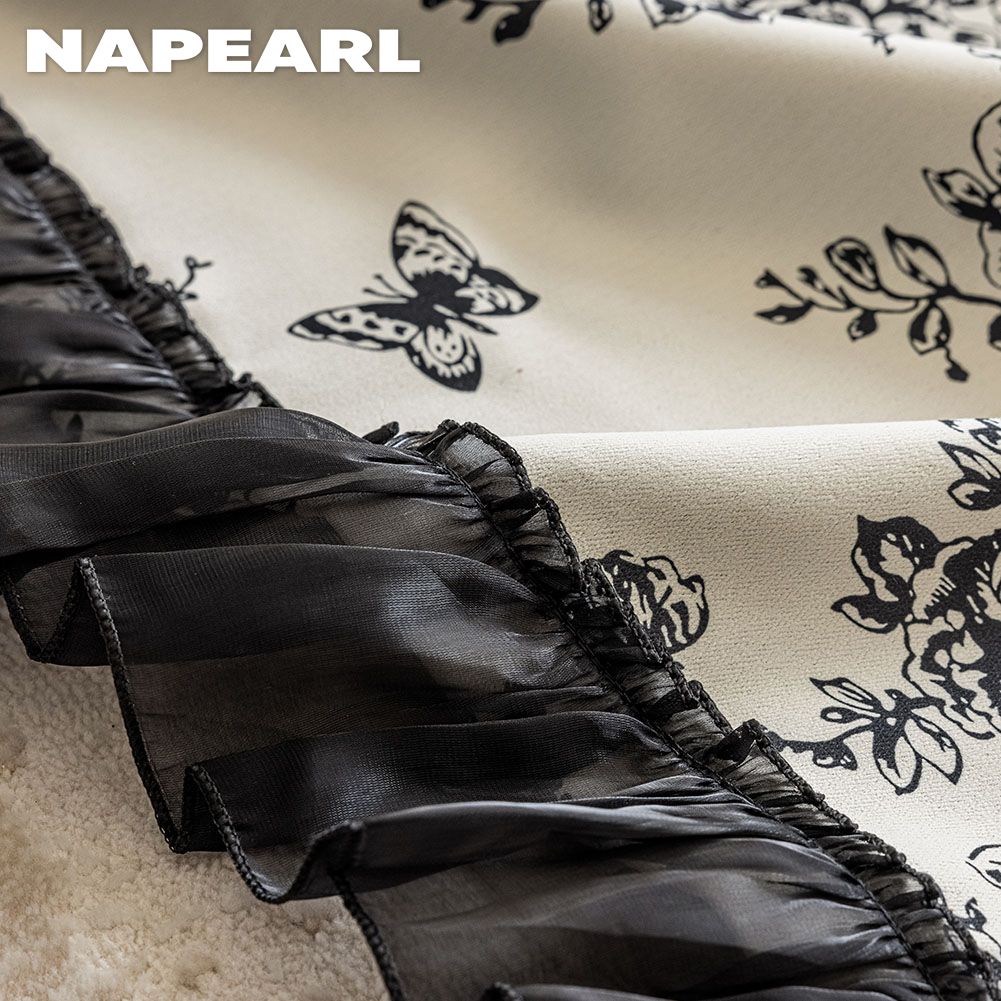 1PC NAPEARL 70-80% Blackout Degree European Retro Printed Ruffle Edge Blackout Curtain for Bedroom Living Room Home Decor