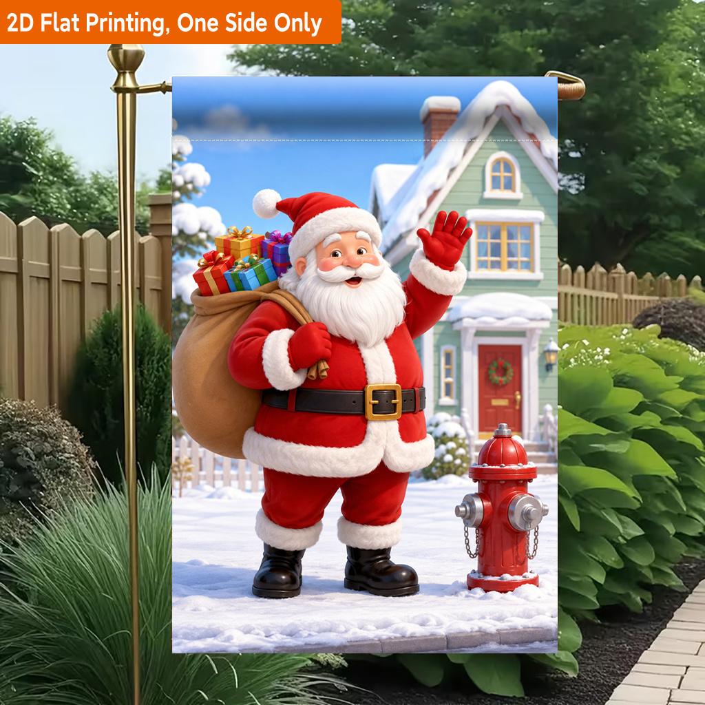 2D Flat, 2D Flat Printing Garden Flag 1pc, Santa Claus Delivers Gifts Durable Single-Sided Print Yard Flag, Garden & Home Holiday Decoration, 29.97x44