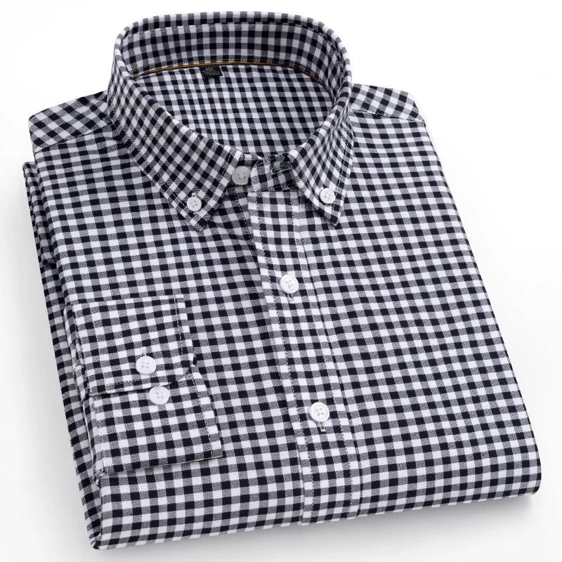 2026 spring new style 100% cotton Oxford plaid striped men's long-sleeved fashionable business casual fit shirt single top
