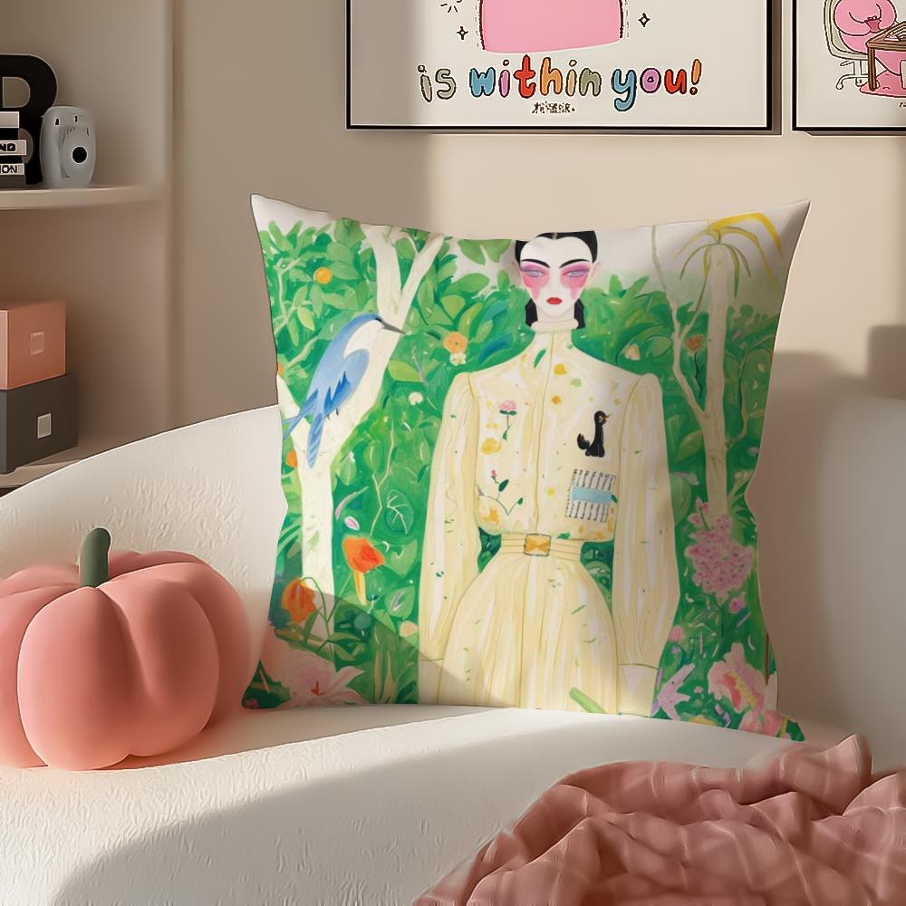 Fashion Illustration Cushion Cover Pillowcase Short Plush Invisible zipper Room Sofa Cushion Cover