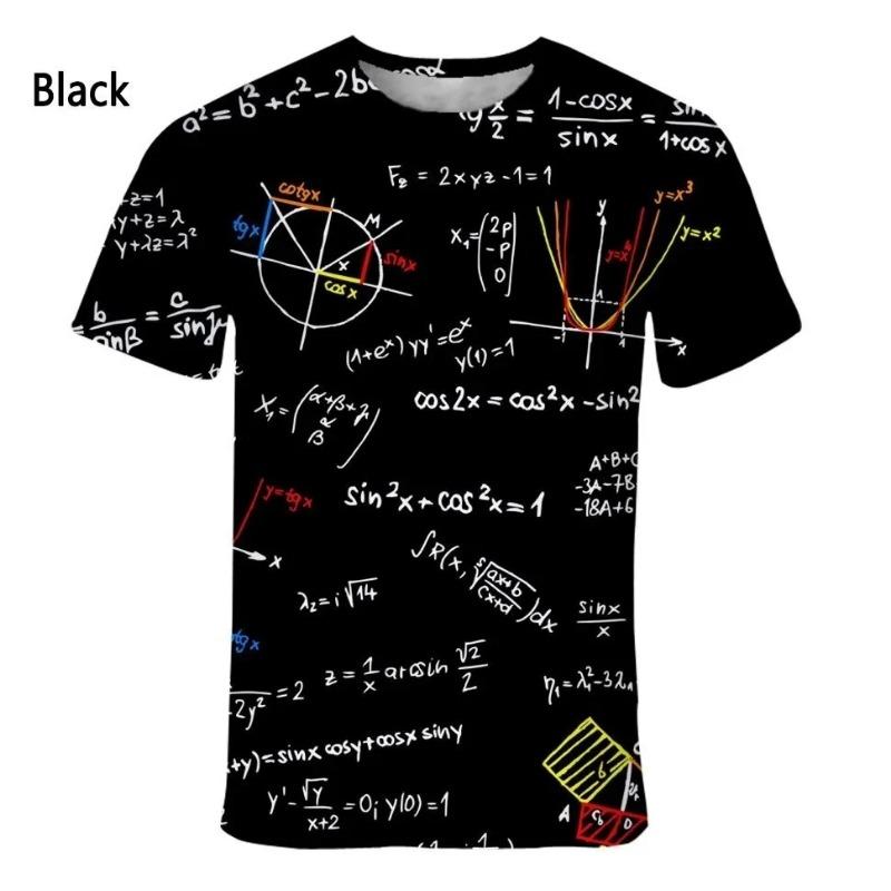 Tricou pentru bărbați cu imprimeu 3D cu formulă matematică, la modă, casual, cu mânecă scurtă, cu gât rotund, mărime plus