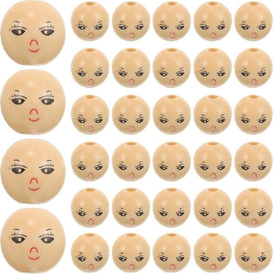 Smiling Face Wooden Beads 50Pcs 1.8CM Natural Wood Beads Wood Spacer Beads Loose Beads with Hole for DIY Craft Jewelry Making