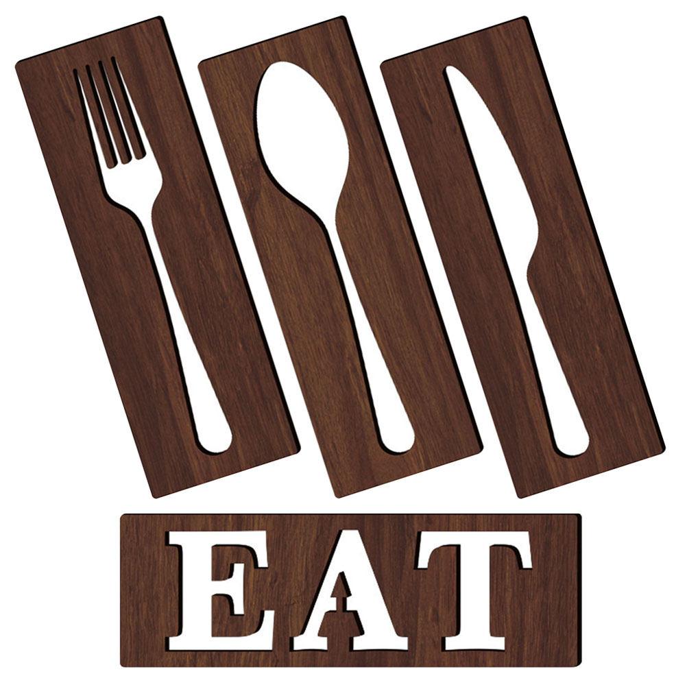 1Set Rustic Wooden Eat Sign Tableware Wall Decor Kitchen Dining Room Wall Art Farmhouse Kitchen Decoration Dining Room Decor