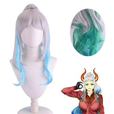 70cm Anime Yamato Cosplay Pruik Lang Zilver Blauw Groen Gemengd Paardenstaart Halloween Kostuum Feest Pruiken