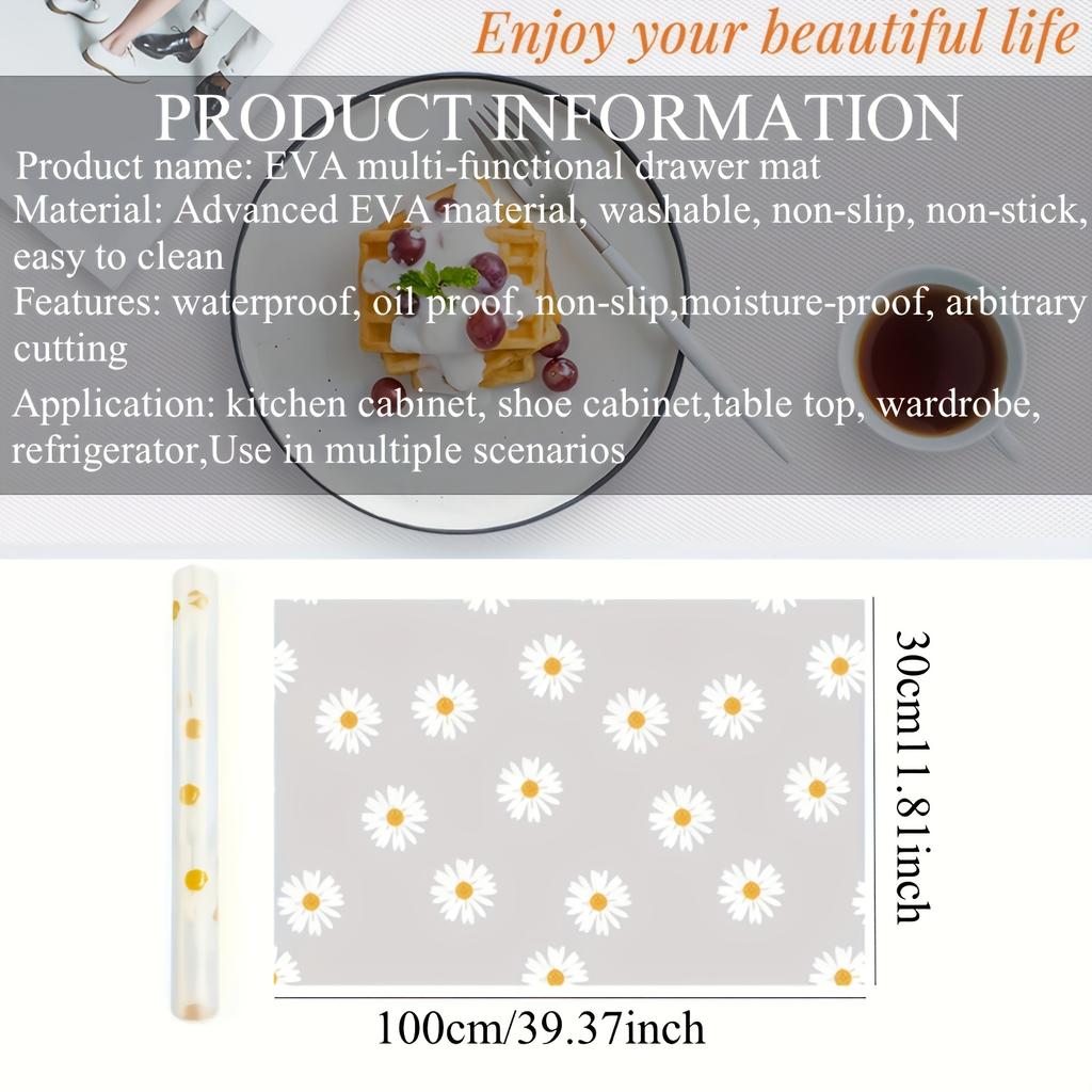 Thick EVA Printed Table Mat, Drawer Liner, Waterproof and Oil-resistant Kitchen Mat, Nordic Flower Design, Anti-moisture, Cuttable