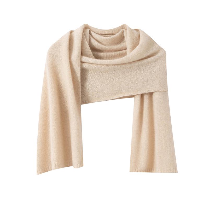 Women's 100% Pure Cashmere Solid Color Knit Shawl - Warm Fashion for Autumn & Winter