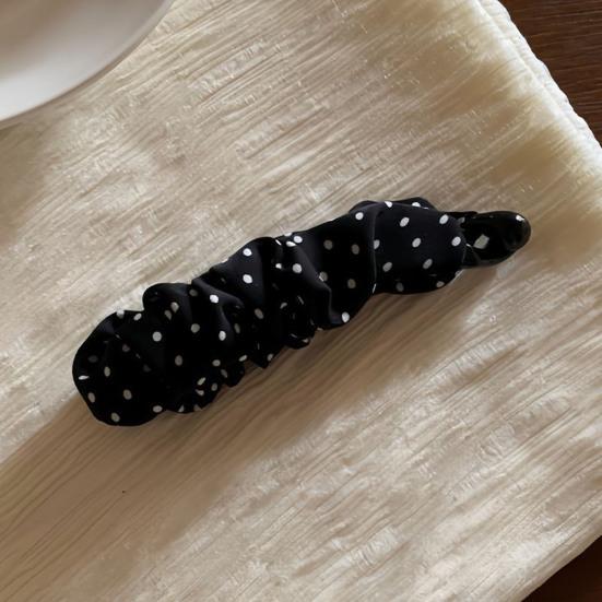 Retro Style Hairpin Stable Non-Slip Banana Clip with Pleated Fabric Wrap Leopard Plaid