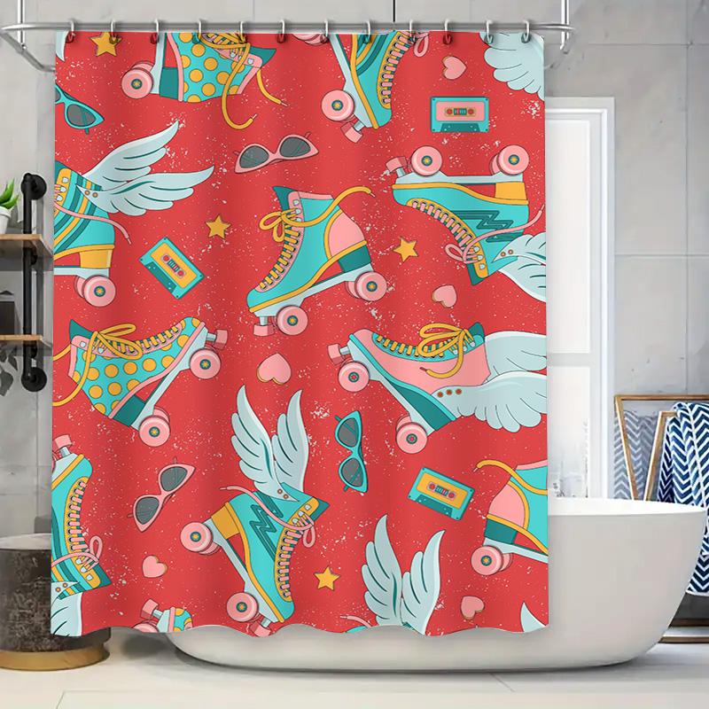 

Red White Black Abstract Geometric Shower Curtain Waterproof Bathroom Decor Customizable Size Option Available For Home Renovati W60H190(CM)-1 Pcs