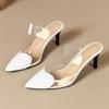 Fashion Pointed Toe Slippers,2024 High Heeled Summer Shoes,Transparent PVC Slides,Outside Wearing,Slip On,Black,White,Red,35-40,Dropship