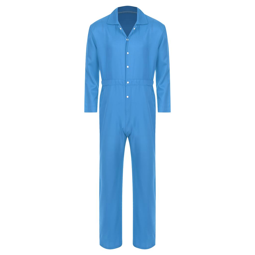 Mens Wear Resistant Turn Down Collar Long Sleeve Button Up Work Coveralls Jumpsuit Uniforms