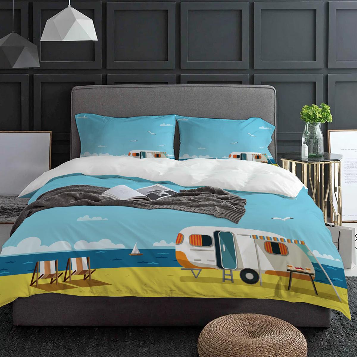 

Caravan Sea Beach Chair Seagull Blue Sky Bedding Set 3pcs Duvet Cover Pillowcase Quilt Cover Double Bed Set Home Textile (135x200cm)