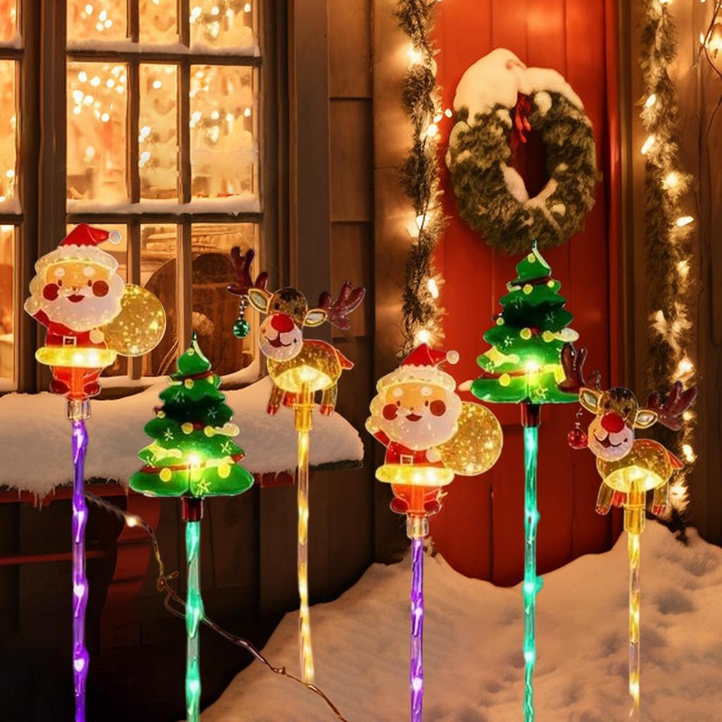 1 To 6 Solar Powered Christmas Lights Waterproof Christmas Decorations Lamp Solar Garden Trees Snowman Reindeer Yard Stake Light